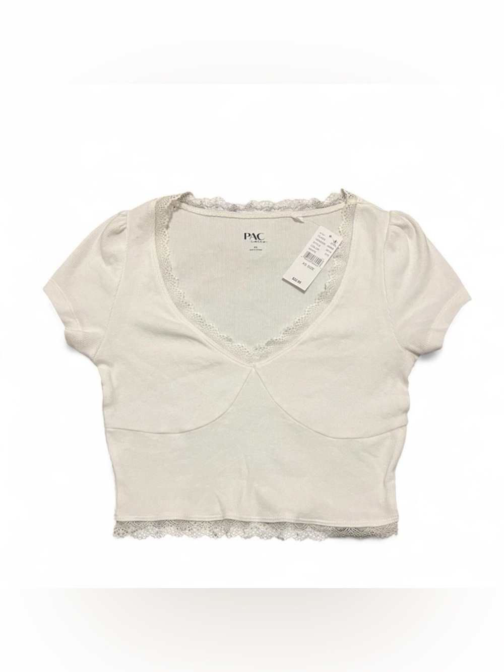 PacSun White Lace-Trim V-Neck Crop Top